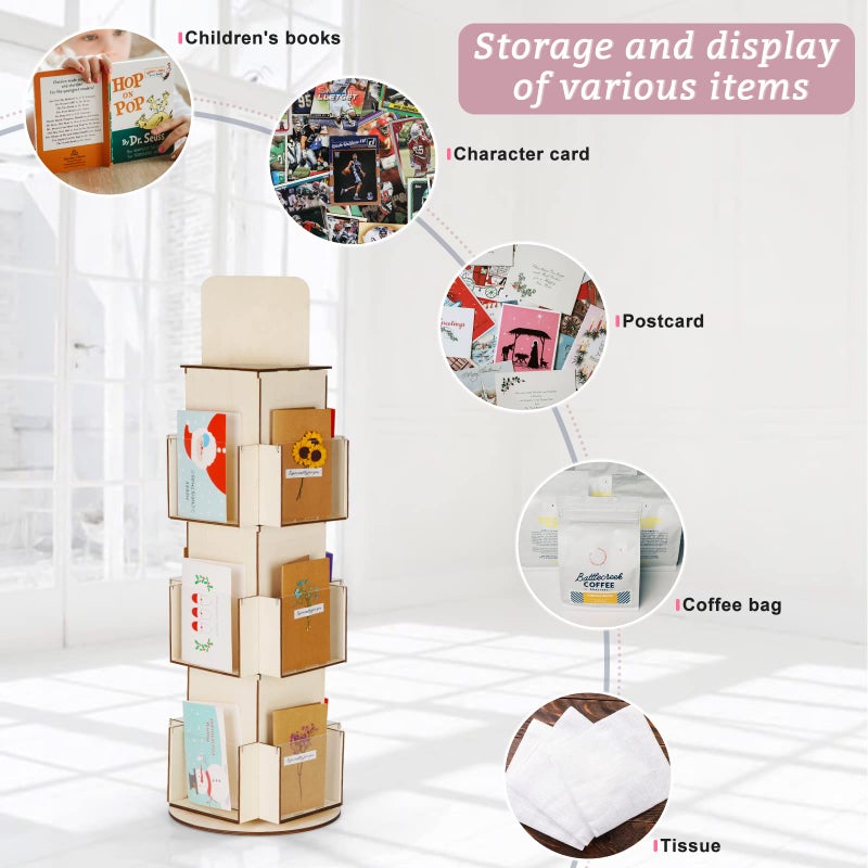 Natheeph Rotating Wooden Display Rack with Two Card Sticker for Greeting Card Vendor Coffee Bag 3 Tier Tabletop Display Stand - Image 5